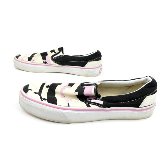 Vans Pink Black White Print Canvas Slip-On Shoes Women's 9.5/Men's 8 - Picture 5 of 15